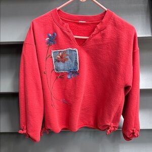 Red Sweatshirt with Floral Patch Sz M